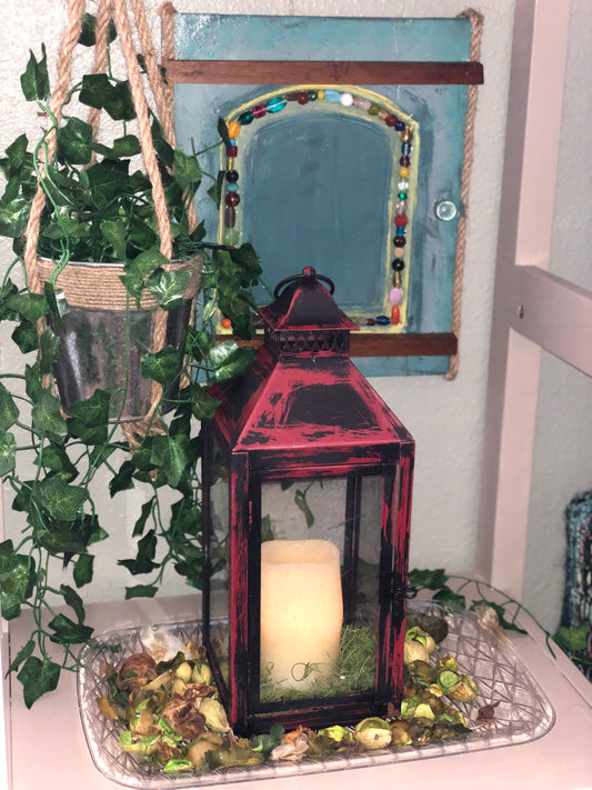 Red & black distressed lantern